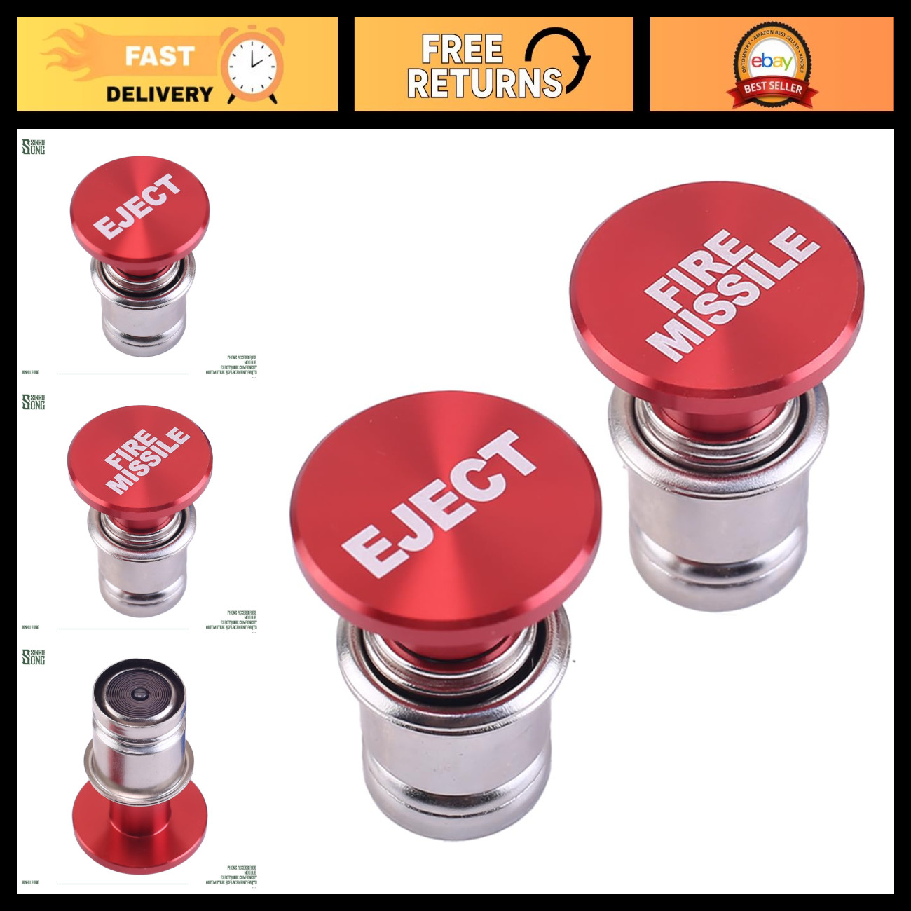 2pcs 12V Eject Fire Missile Cigarette Lighter Button Replacement for Cars & Truc