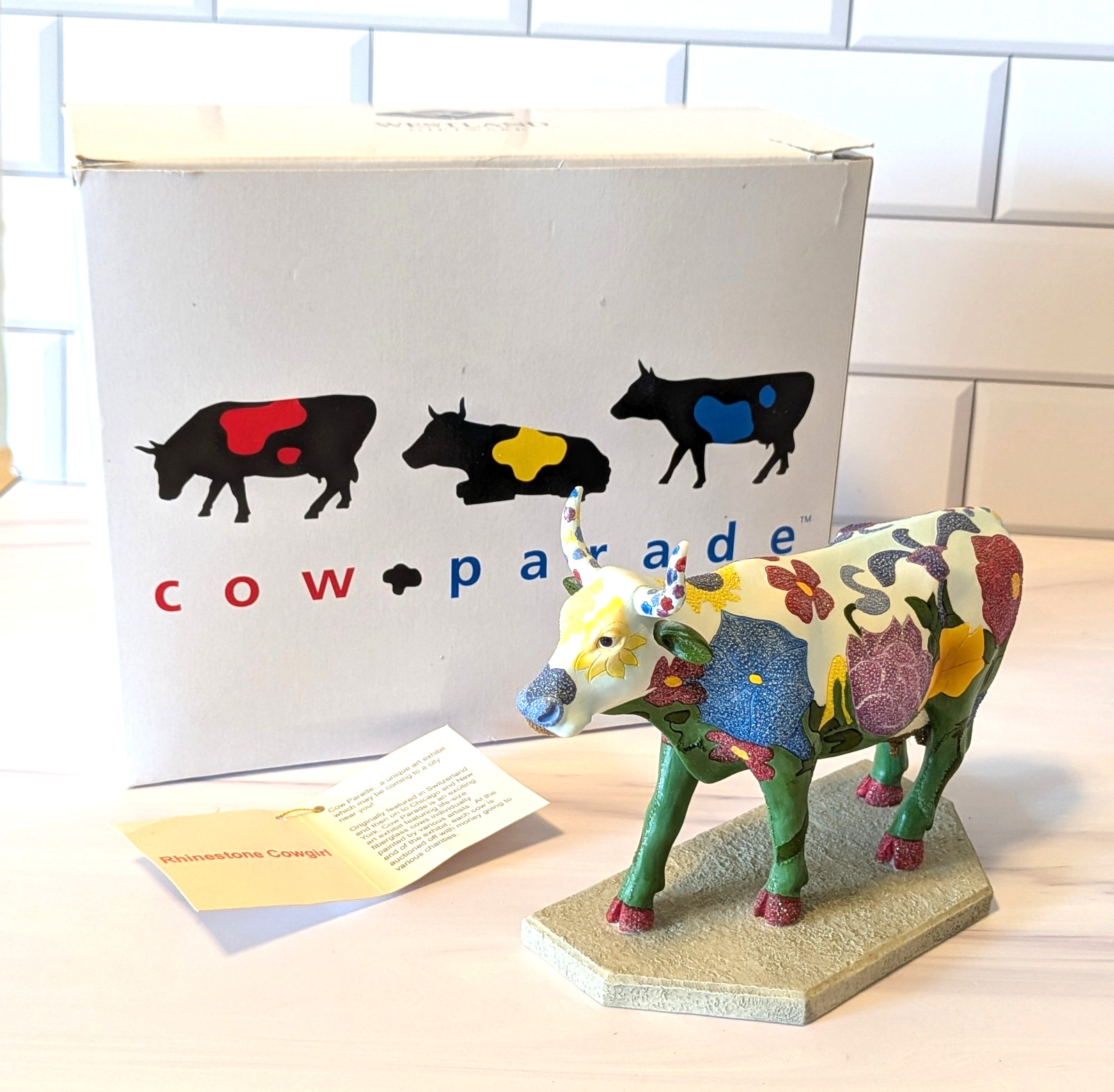Rare Cow Parade Rhinestone Cowgirl #9123 Chicago 2000 Number 1/341 Box & Tag