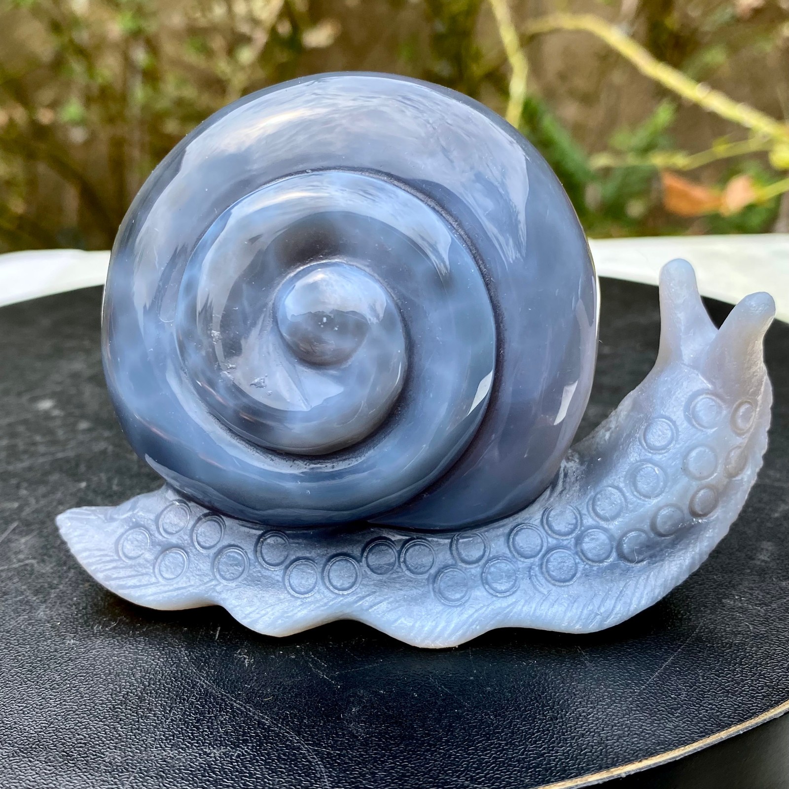 340G  Hand Carved Agate Amethyst Druzy Snail Crystal Animal Statue Healing Decor