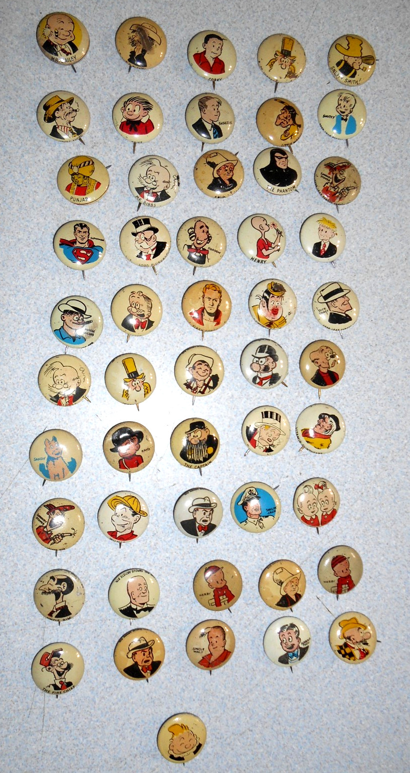51 different Kellogg\'s Pep Cereal Comic Buttons 51 different Kellogg\'s Pep Cereal Comic Buttons