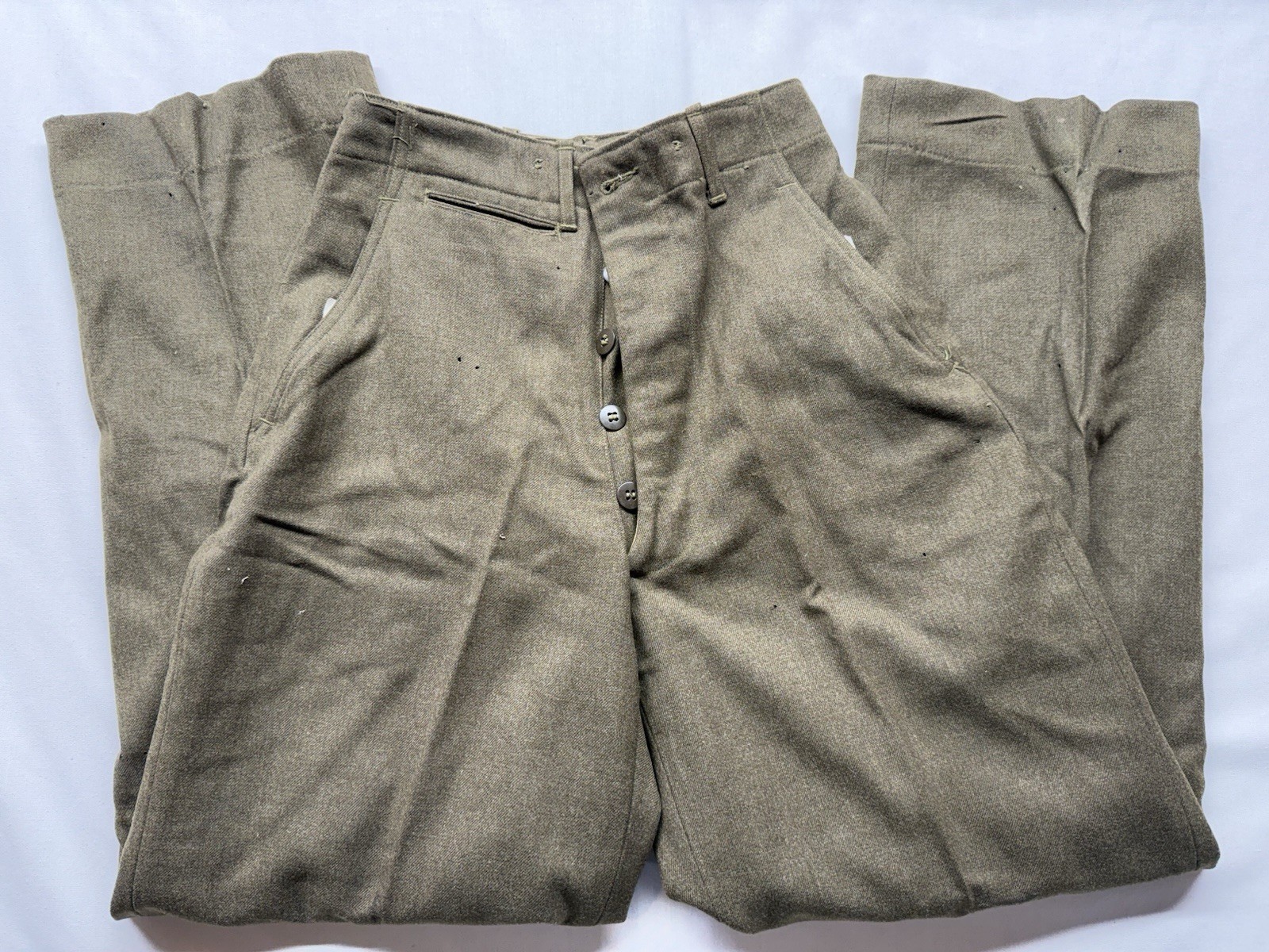 VTG 1948 Military FIELD trousers - WW2 Serge Wool Pants 28x31 US ARMY Green