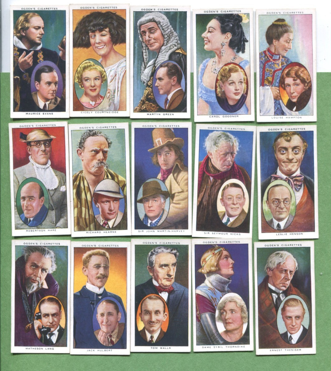 1938 OGDENS LTD. ACTORS NATURAL & CHARACTER STUDIES 15 TOBACCO CARD LOT
