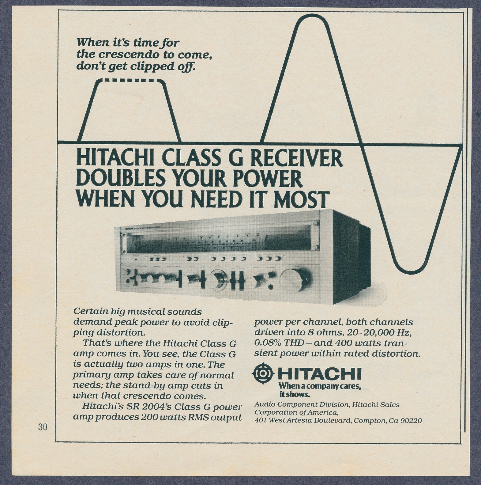 Hitachi SR2004 Class G Stereo Receiver Vintage Magazine Print Ad 1978 Hitachi SR2004 Class G Stereo Receiver Vintage Magazine Print Ad 1978
