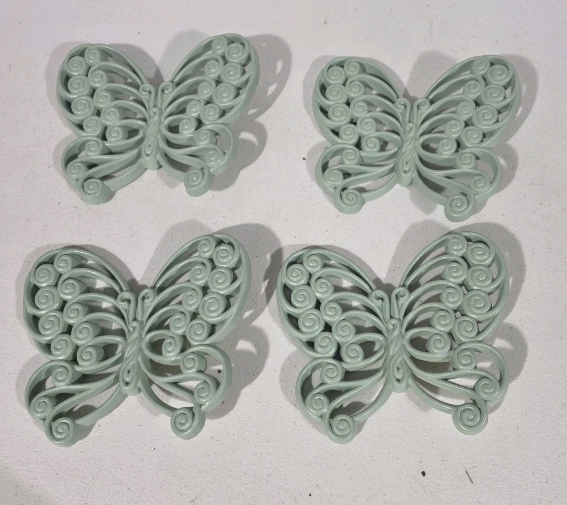 VTG Burwood Butterfly Wall Plaques Set of 4 Light Blue Retro Wall Decor