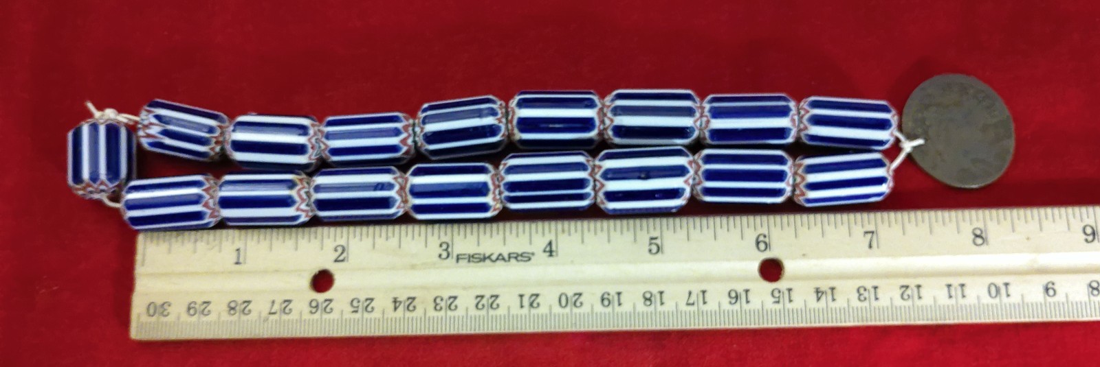 VERY PRETTY GROUP OF OLD FANCY CHEVRON TRADE BEADS WITH COIN PENDANT N113 VERY PRETTY GROUP OF OLD FANCY CHEVRON TRADE BEADS WITH COIN PENDANT N113