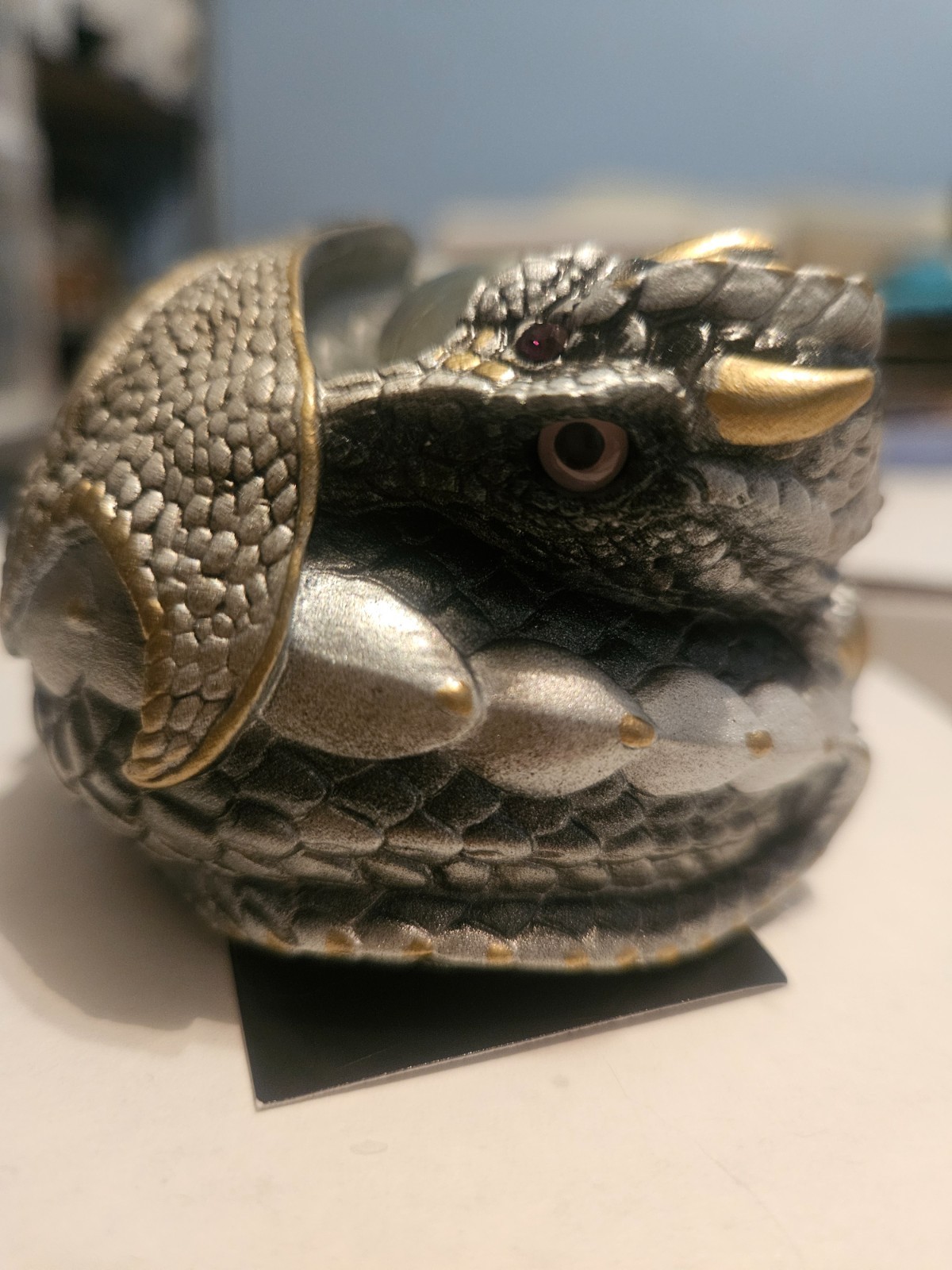 Windstone Editions Curled Dragon Silver with Amethyst eyes