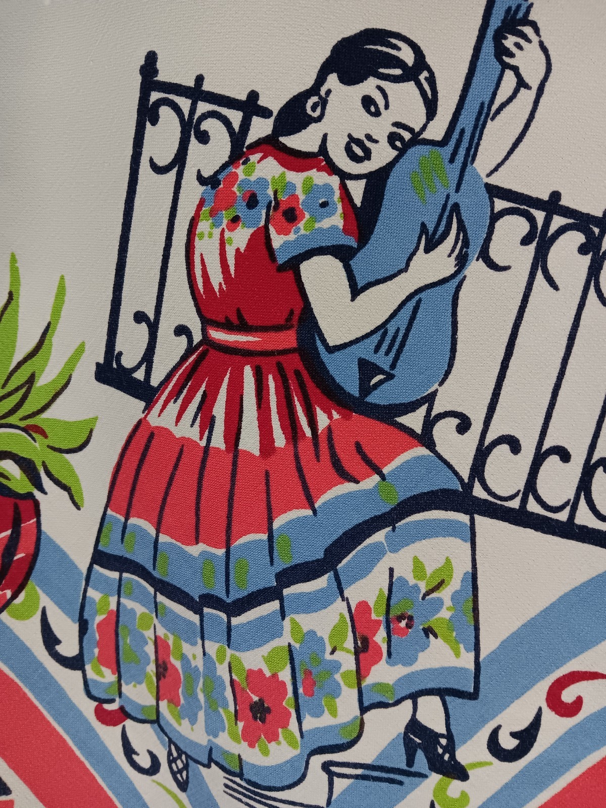 vintage mexican tablecloth Adorable Senorita guitar, bullfighter Pottery Serape vintage mexican tablecloth Adorable Senorita guitar, bullfighter Pottery Serape