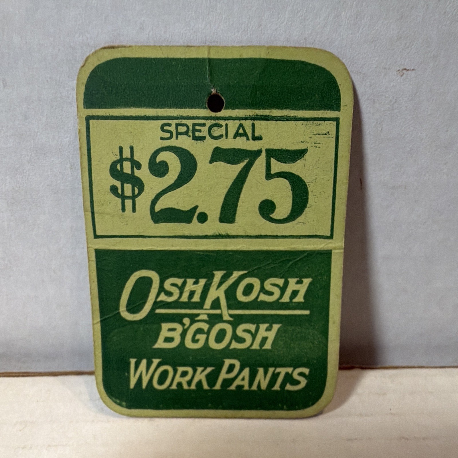 Vintage OshKosh B'Gosh Work Pants $2.75 Hanging Advertising Sign Green/Cream