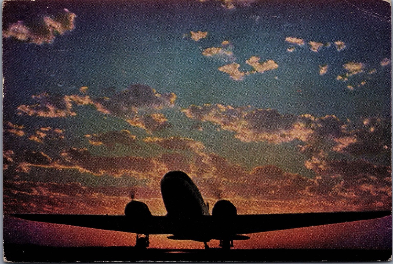 Vintage 1941 United Air Lines DC-3 Sunset Postcard Billings MT to Lewiston ID Vintage 1941 United Air Lines DC-3 Sunset Postcard Billings MT to Lewiston ID