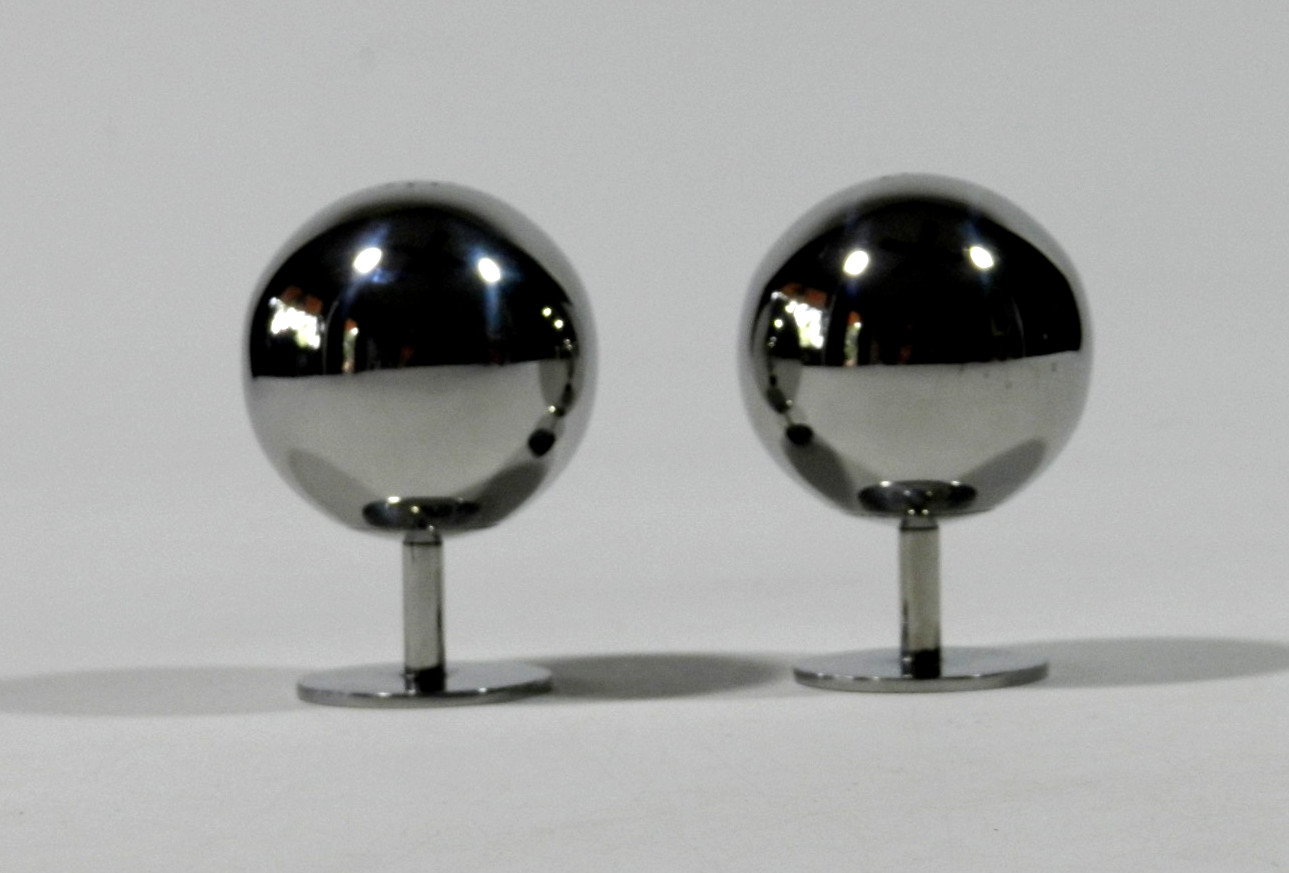 Vintage Polished Chrome Mid Century Modern Salt And Pepper Shakers