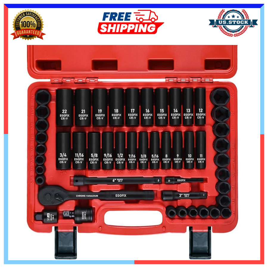 3/8 In. 50 Piece 6 Point Impact Socket Ratchet Drive and Metric Set