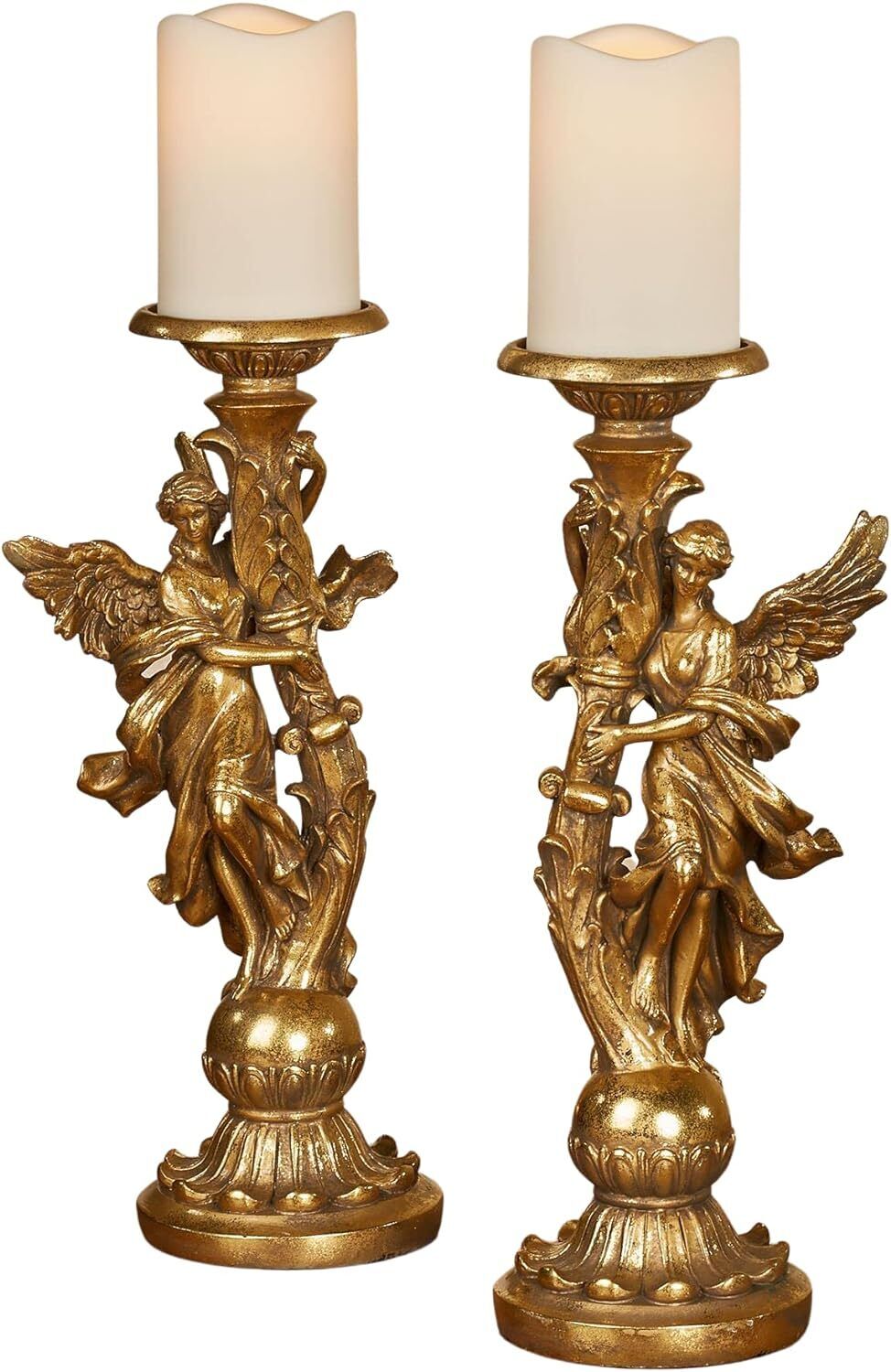 Candleholders Glorieux Angels  Aged Gold Set of Two