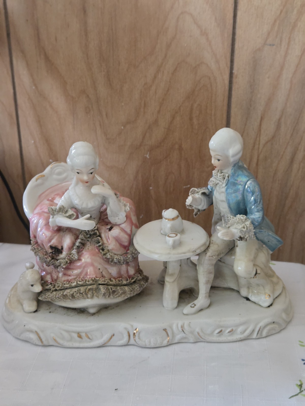Vintage Dresden Style Victorian Courting Couple Figurine Having 6.5 Vintage Dresden Style Victorian Courting Couple Figurine Having 6.5