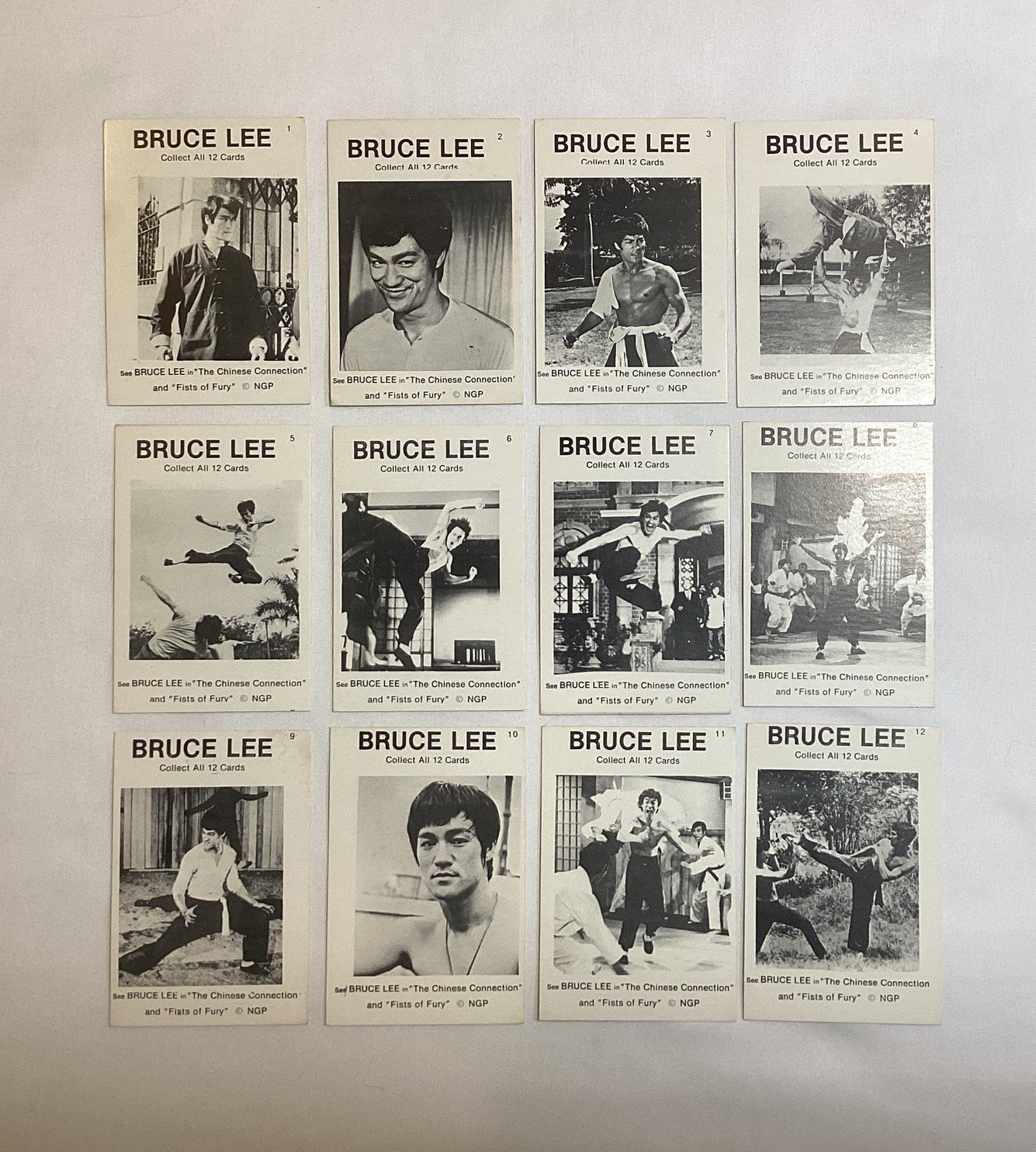 BRUCE LEE 1972 (12) CARD COMPLETE SET FISTS OF FURY & THE CHINESE CONNECTION NGP