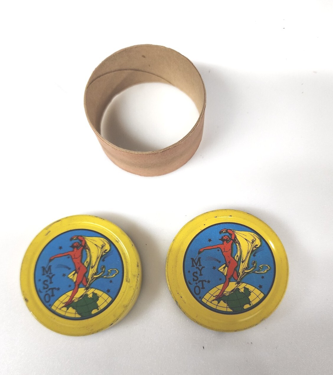 Gilbert Mysto Magic Red Devil Double Sided Tin Round with Insert 1930s Gilbert Mysto Magic Red Devil Double Sided Tin Round with Insert 1930s