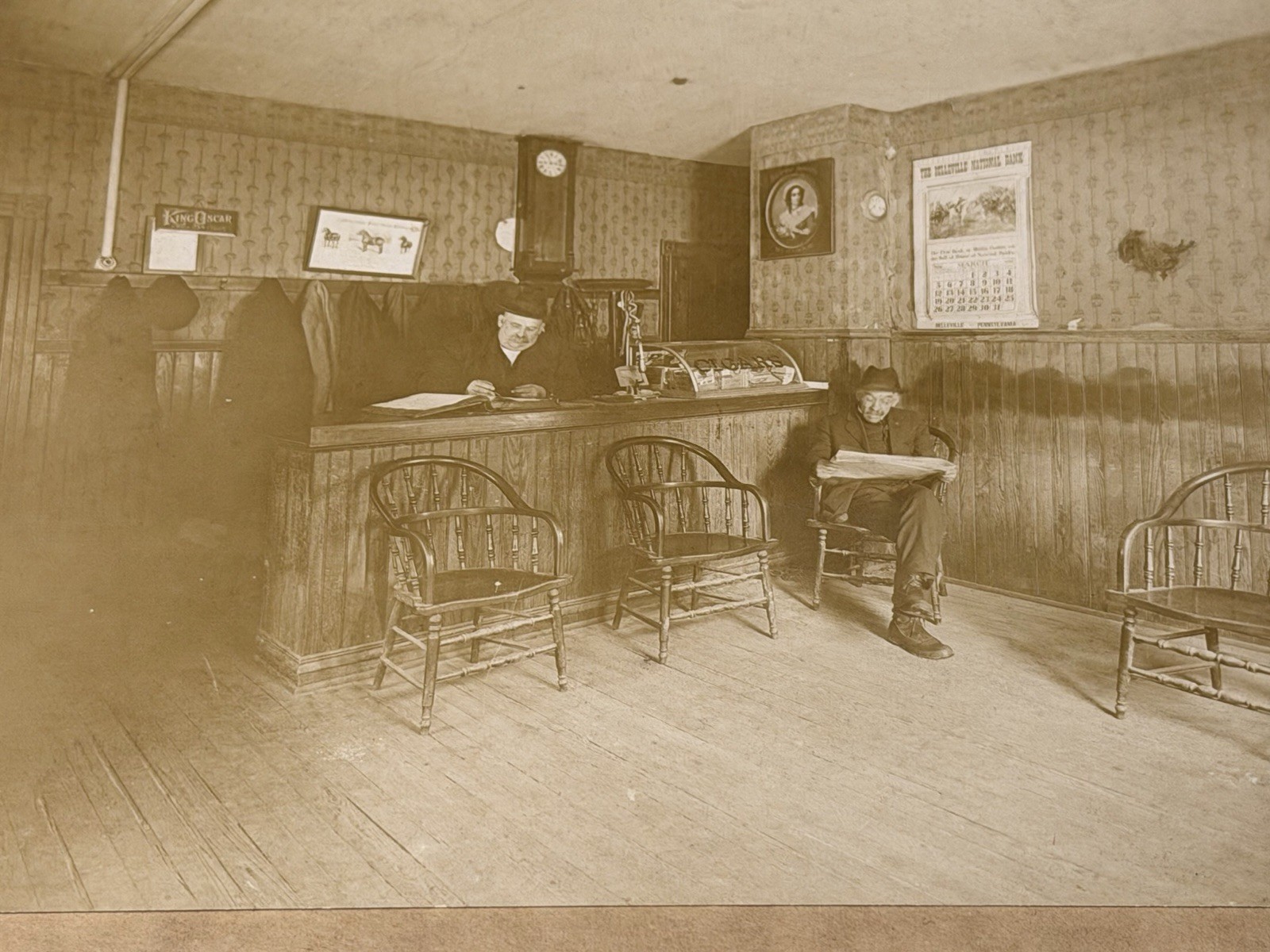 1916 Vintage Photo Belleville PA Cigar Shop Mifflin County Bank Interior Horse