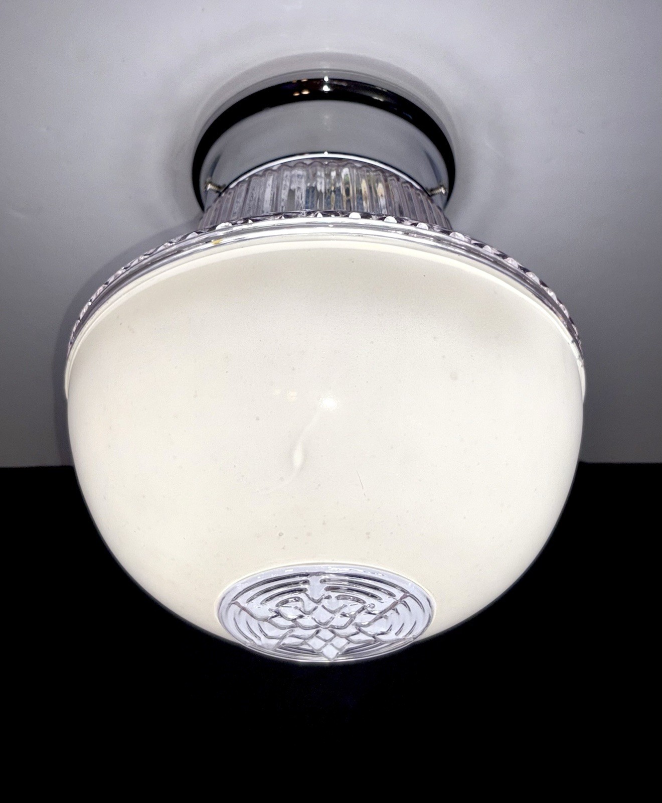 Vtg Art Deco 1940s-50\'s White/Clear Lavender Glass Snowflake Star Light Fixture