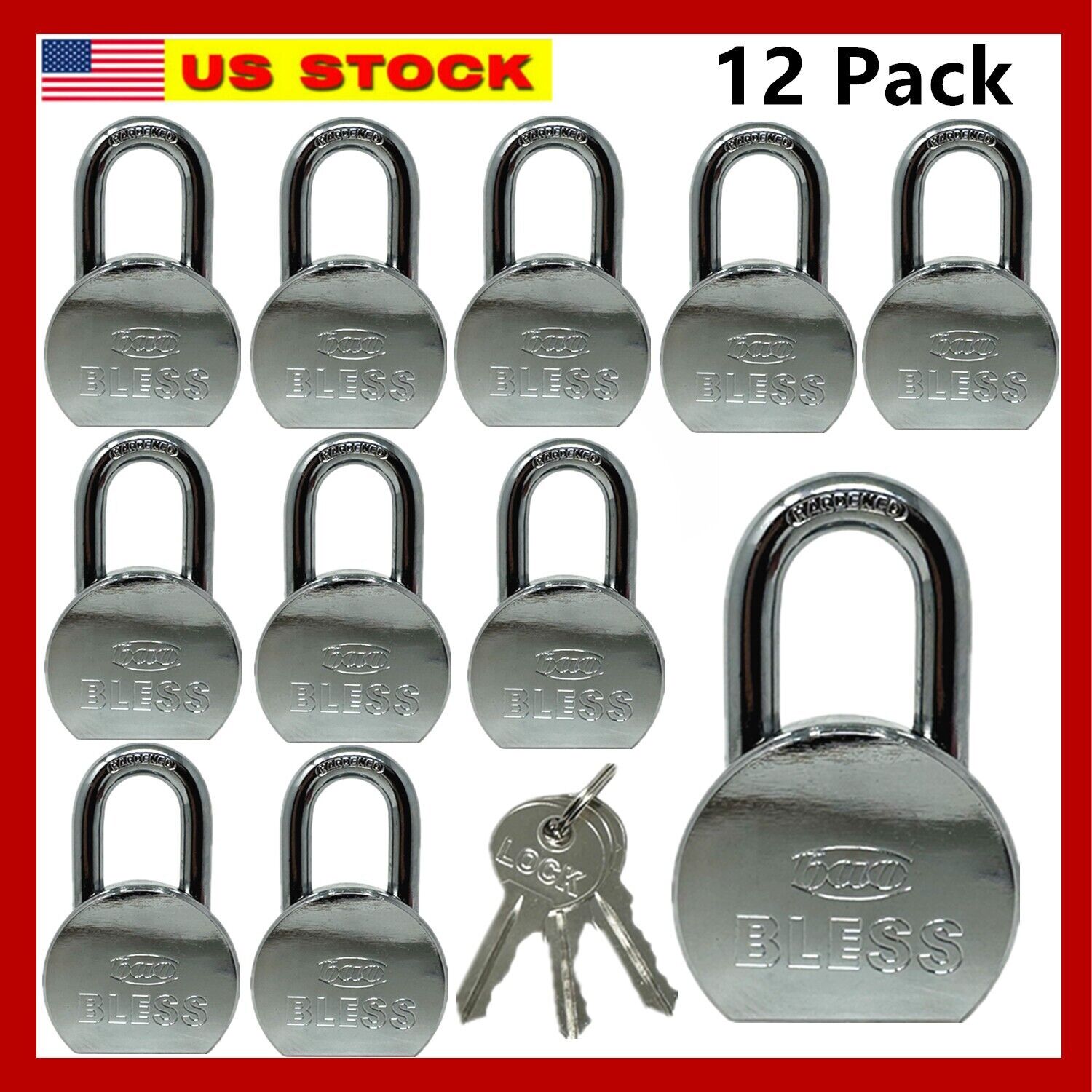 12 Pack Heavy Duty Short Master Lock Steel Maximum Protection Padlock with 3Keys