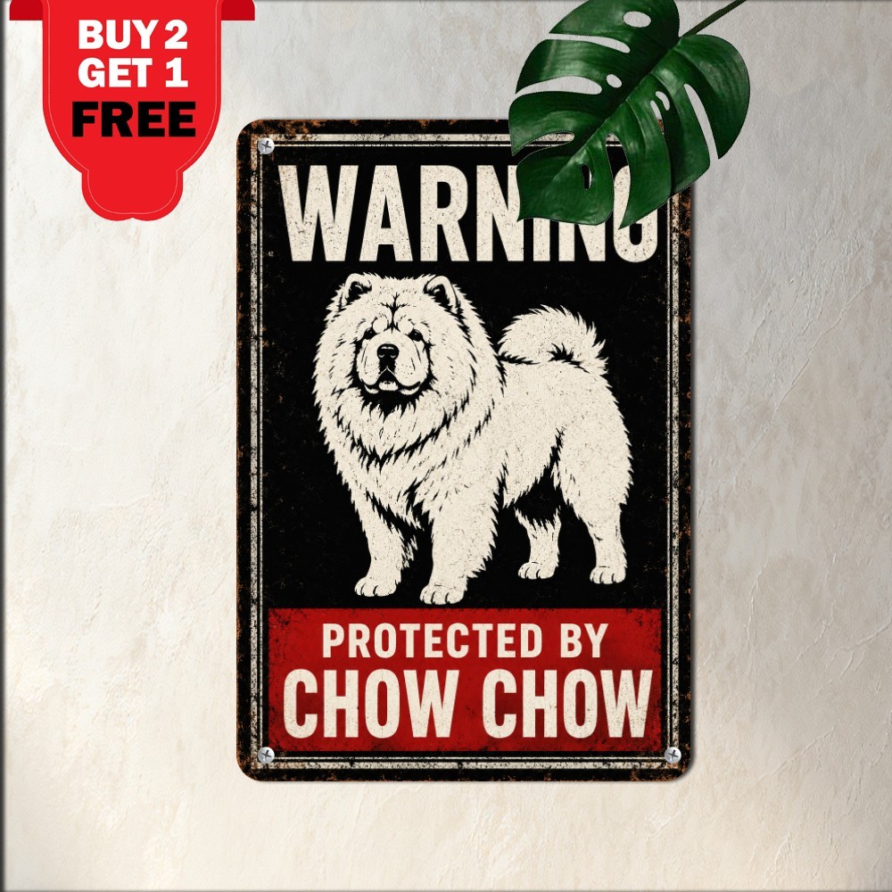 Chow Chow Guard Dog Sign Caution Fluffy Security Yard Metal Plaque 8x12 In