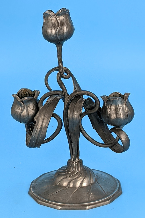 Antique Art Nouveau Jugendstil Tulip 3 Candle Candleholder - Orvit Germany Antique Art Nouveau Jugendstil Tulip 3 Candle Candleholder - Orvit Germany