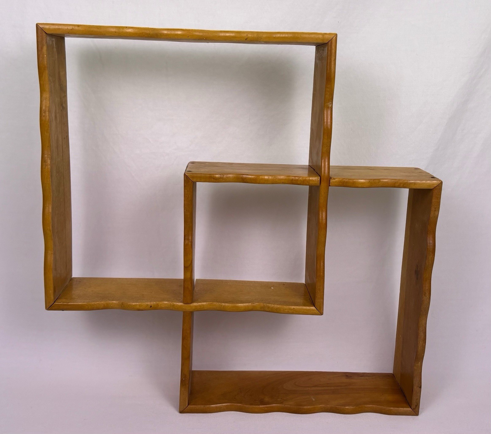 Vintage Japan Wood Interlocking Geometric Display Shelf MCM Wall Decor