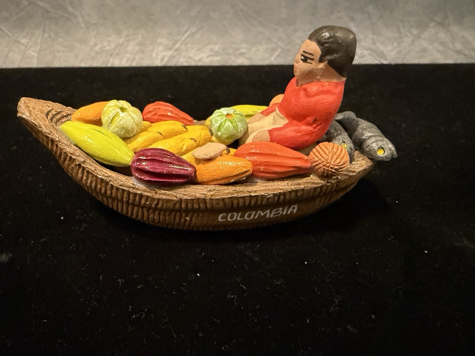Handcrafted Clay Fruit, Vegetables And Fish Boat Vendor In Colombia - Folklore