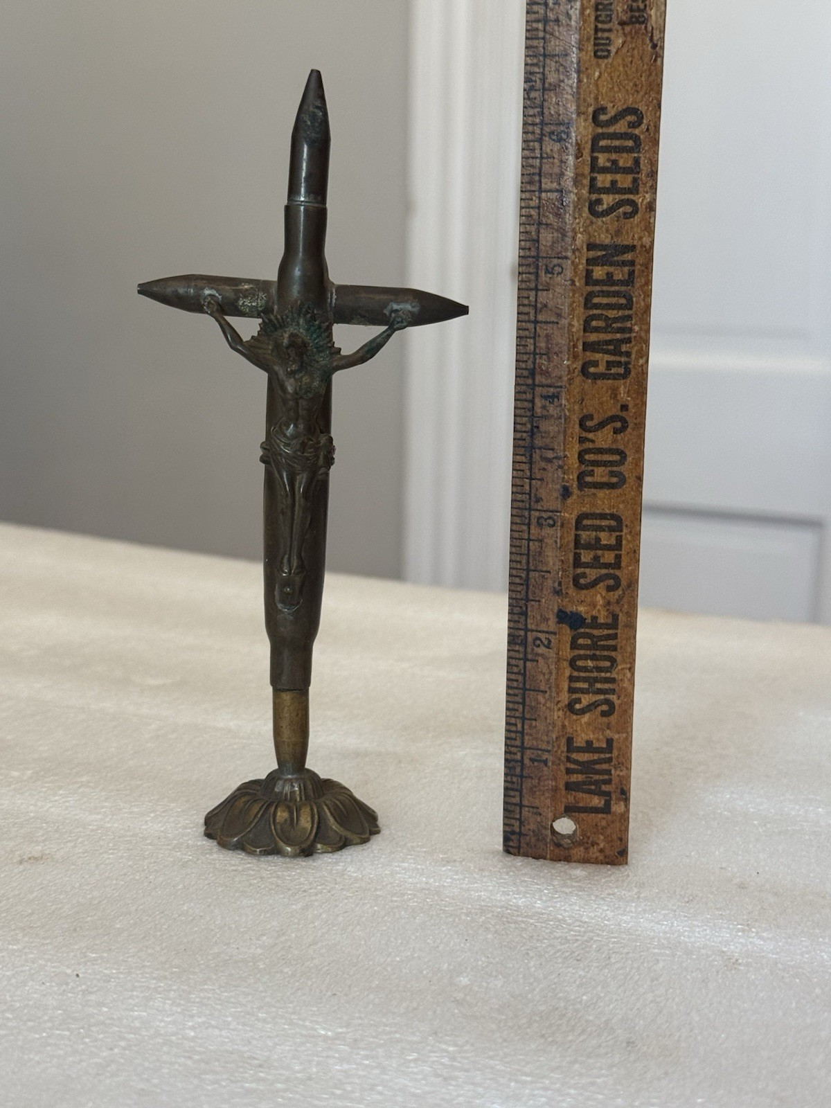 WW1 Trench Art Military Crucifix Jesus On Cross WWI 6 1/4”