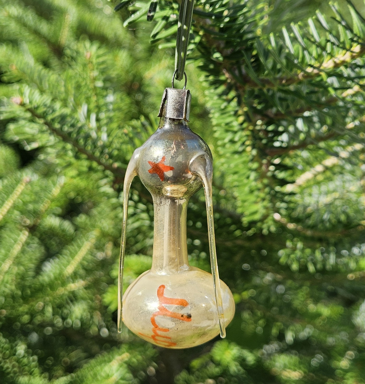Vintage Christmas Tree Glass Decoration Toy Sputnik MIR Rocket Space USSR 1960s