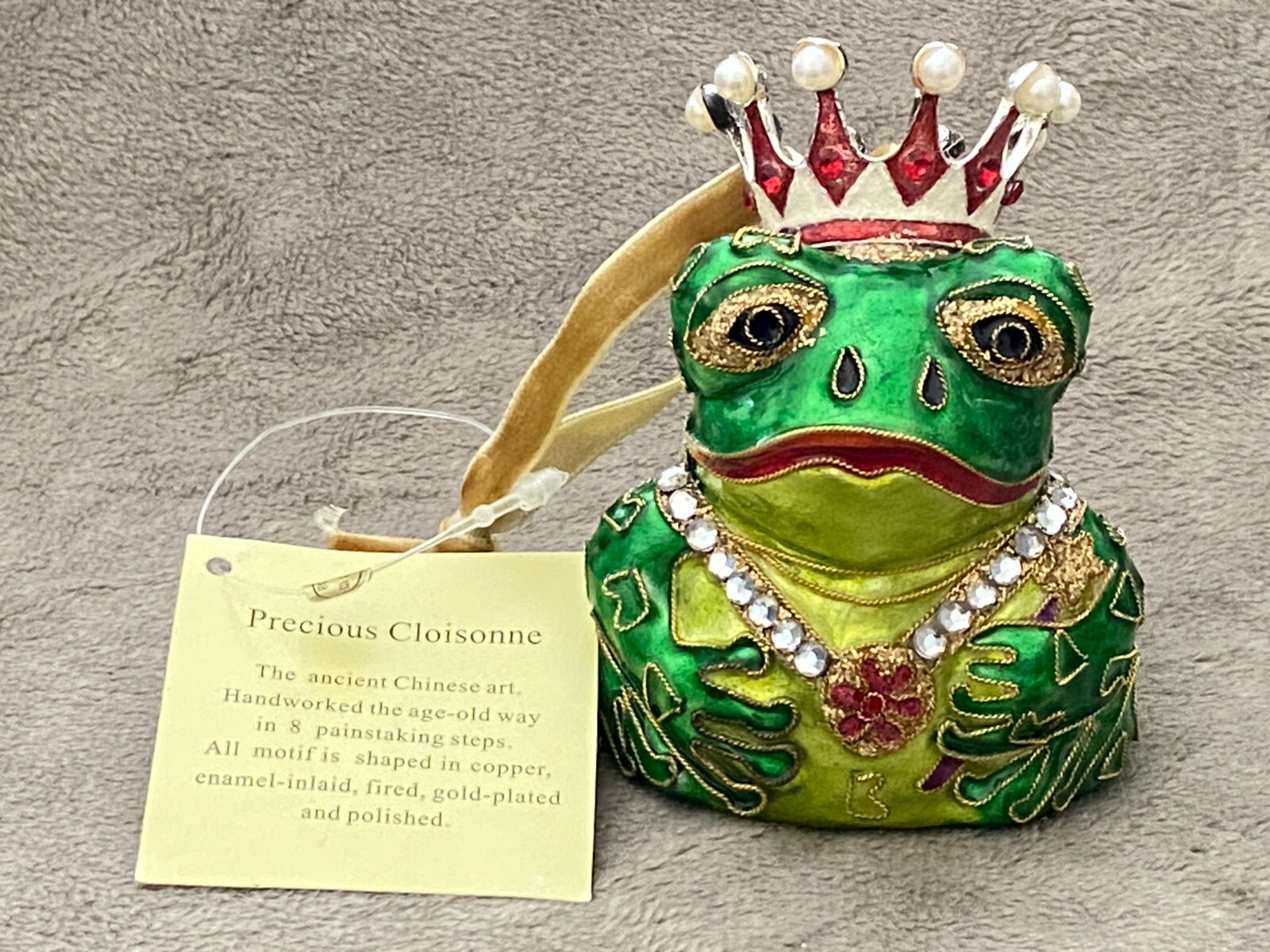 CLOISONNE Green FROG PRINCE Christmas Ornament by Dillards Trimmings NWT