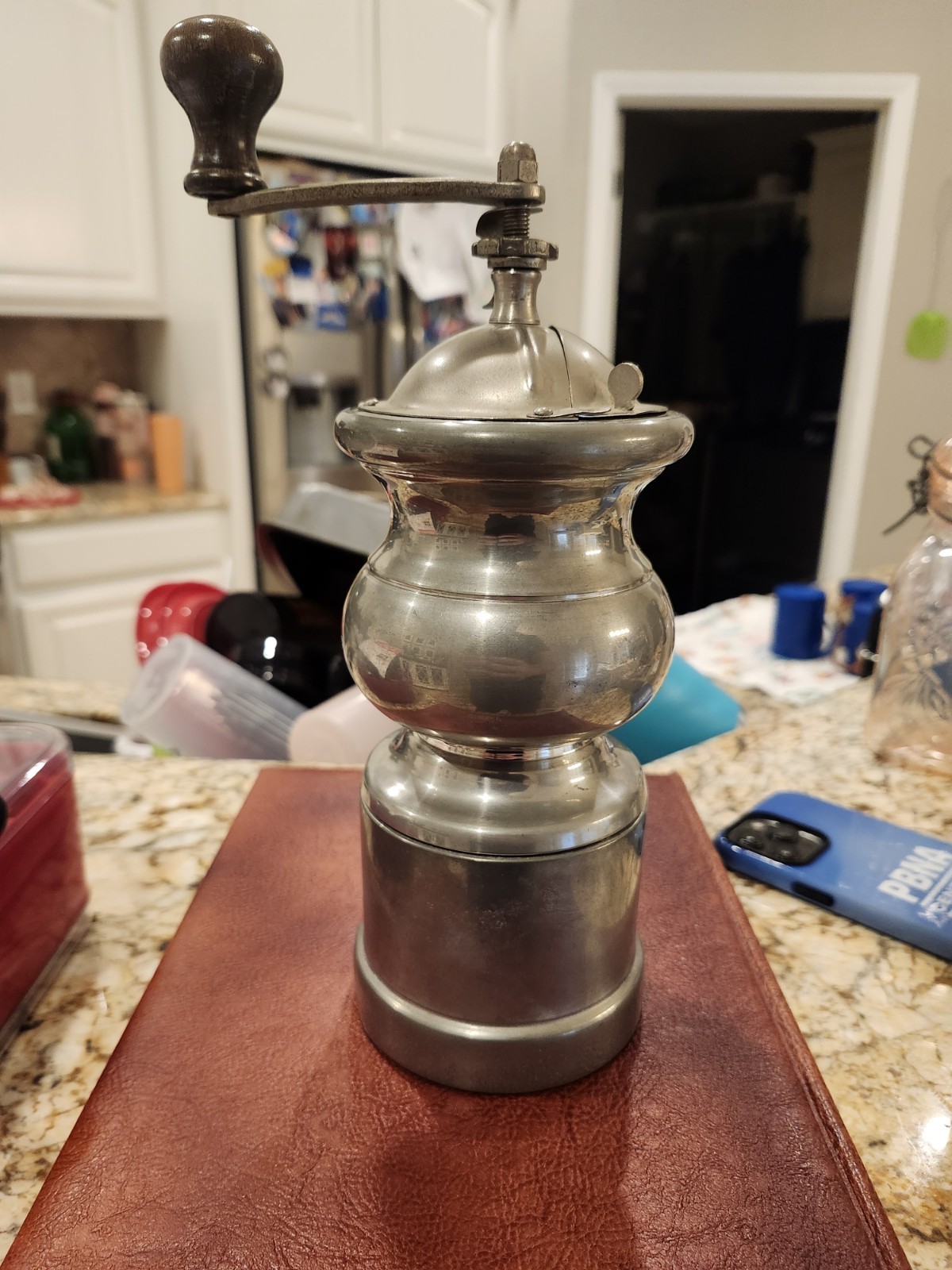 Tre Spade Italian Vintage Coffee Grinder Metal And Cast Crank Mid-Century