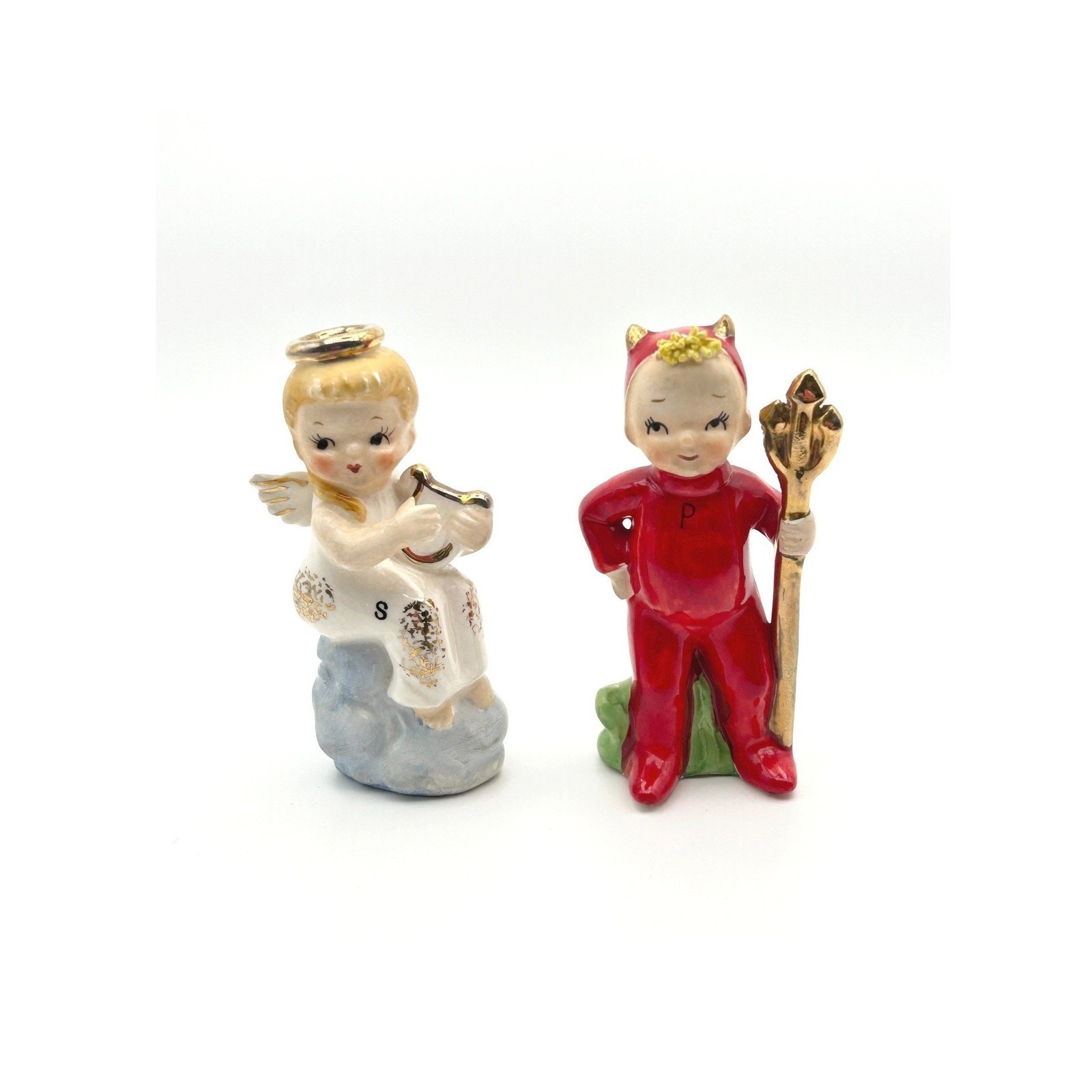 Artmark Japan Angel and Devil Salt and Pepper Shakers Vintage 1950s Kitsch