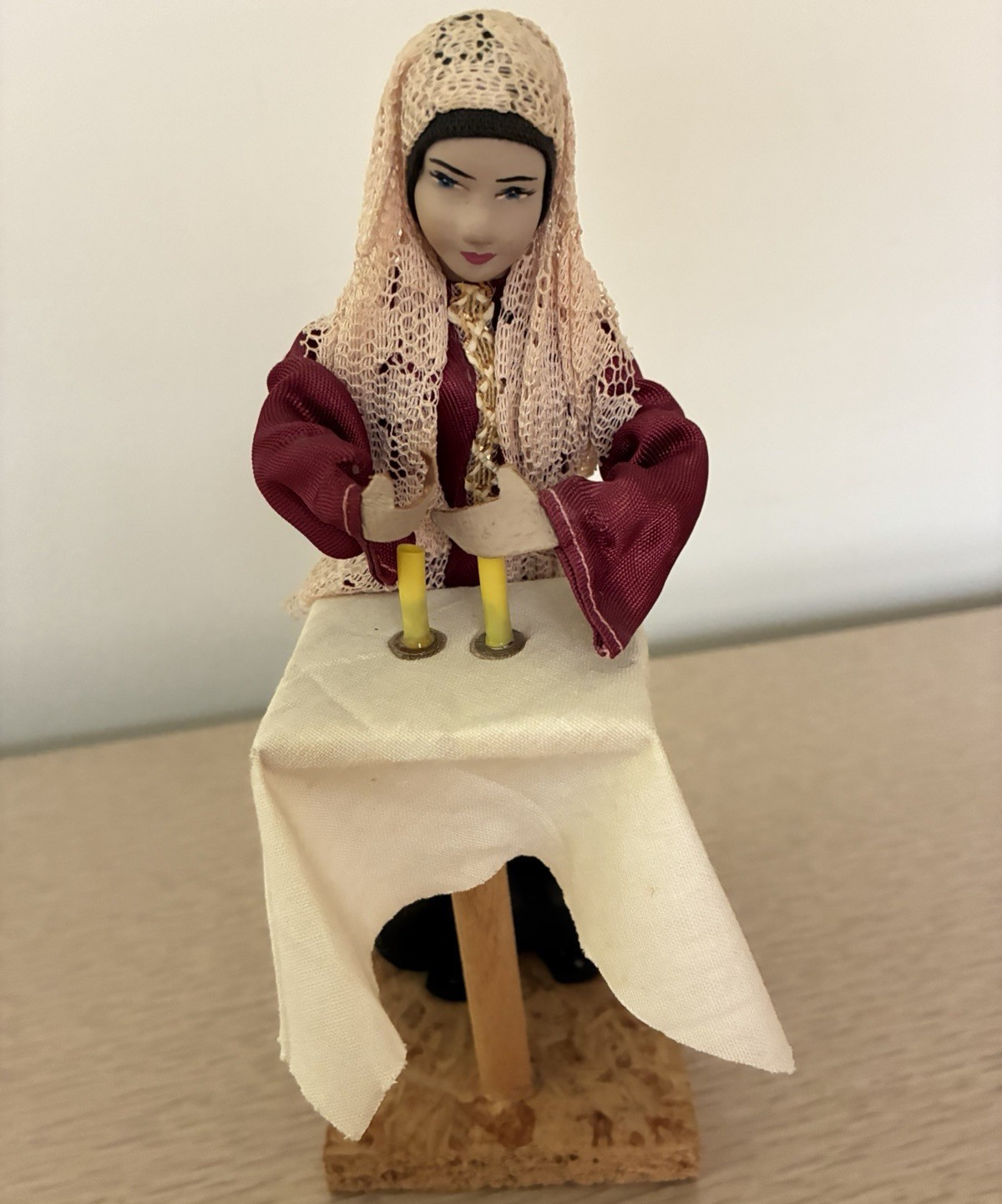 Vintage Sabra Handmade Israel Hand Painted Woman Figurine with Candlesticks Vintage Sabra Handmade Israel Hand Painted Woman Figurine with Candlesticks