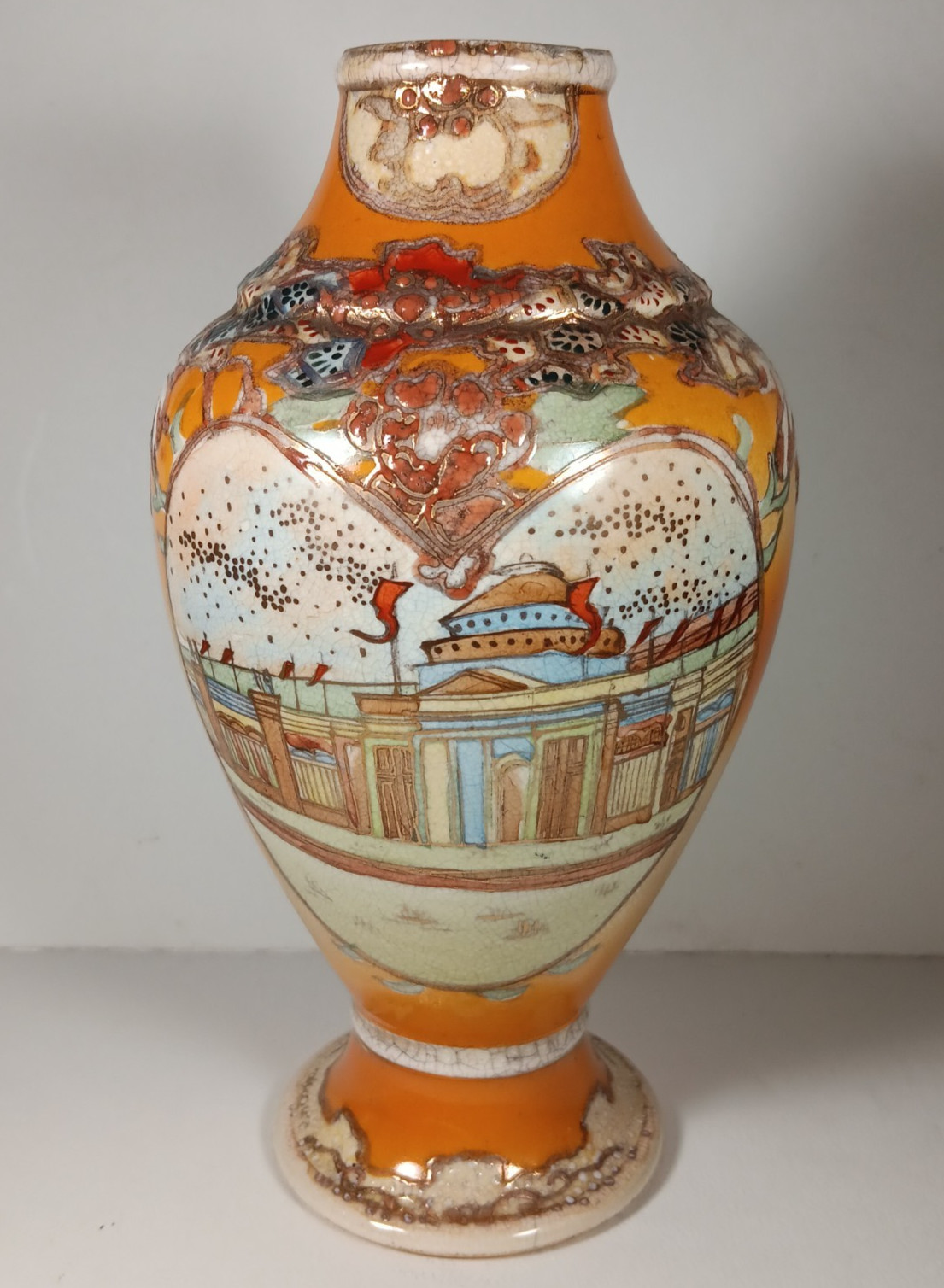 1893 Columbian Exposition Satsuma Pottery Vase w/ Building