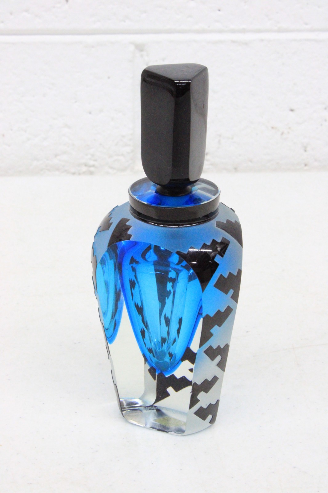 Vtg Correia Blue & Black Glass Geometric Pattern 5.75\ Vtg Correia Blue & Black Glass Geometric Pattern 5.75\