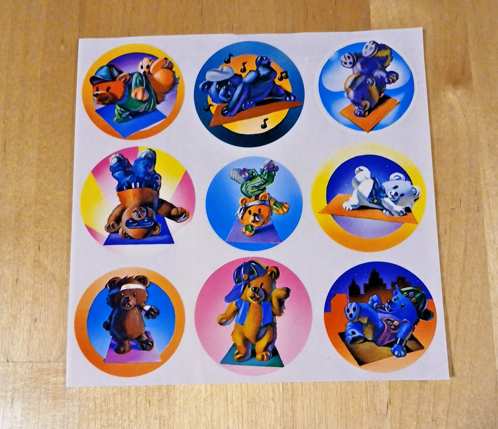 Vintage 1980s Breakdance Bears Sticker Sheet Hip Hop Gumball Vending Machine Vtg