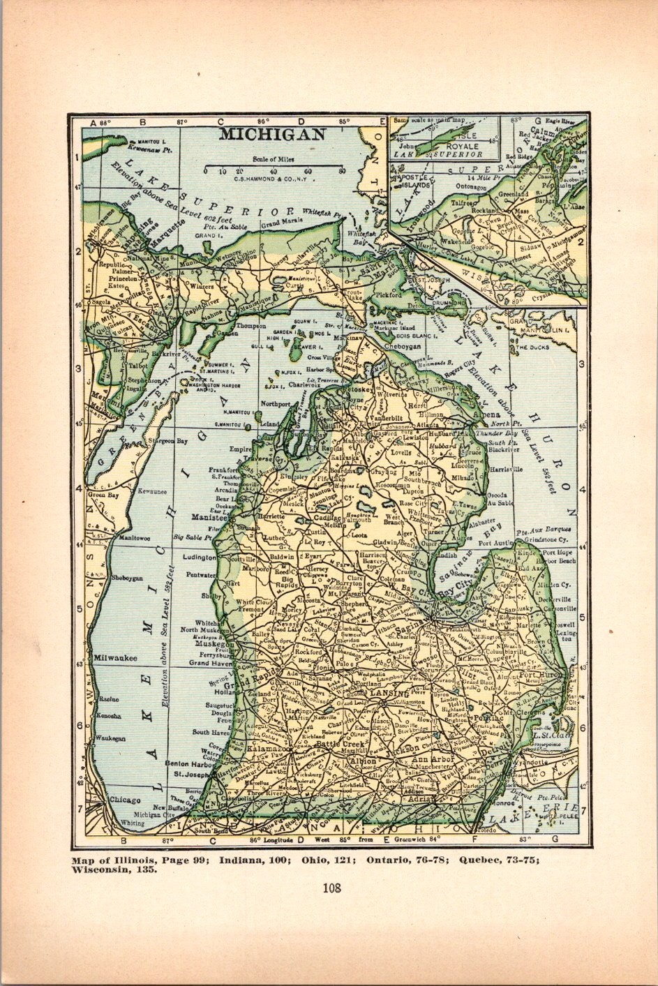 Michigan Massachusetts 1927 Atlas Map TK18