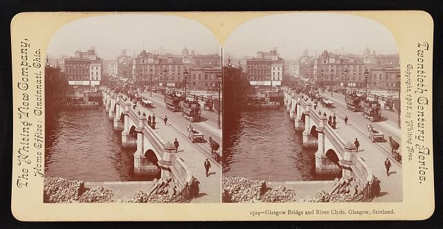 Photo:Glasgow Scotland River Clyde Bridge Streetcars 1901 Stereoview