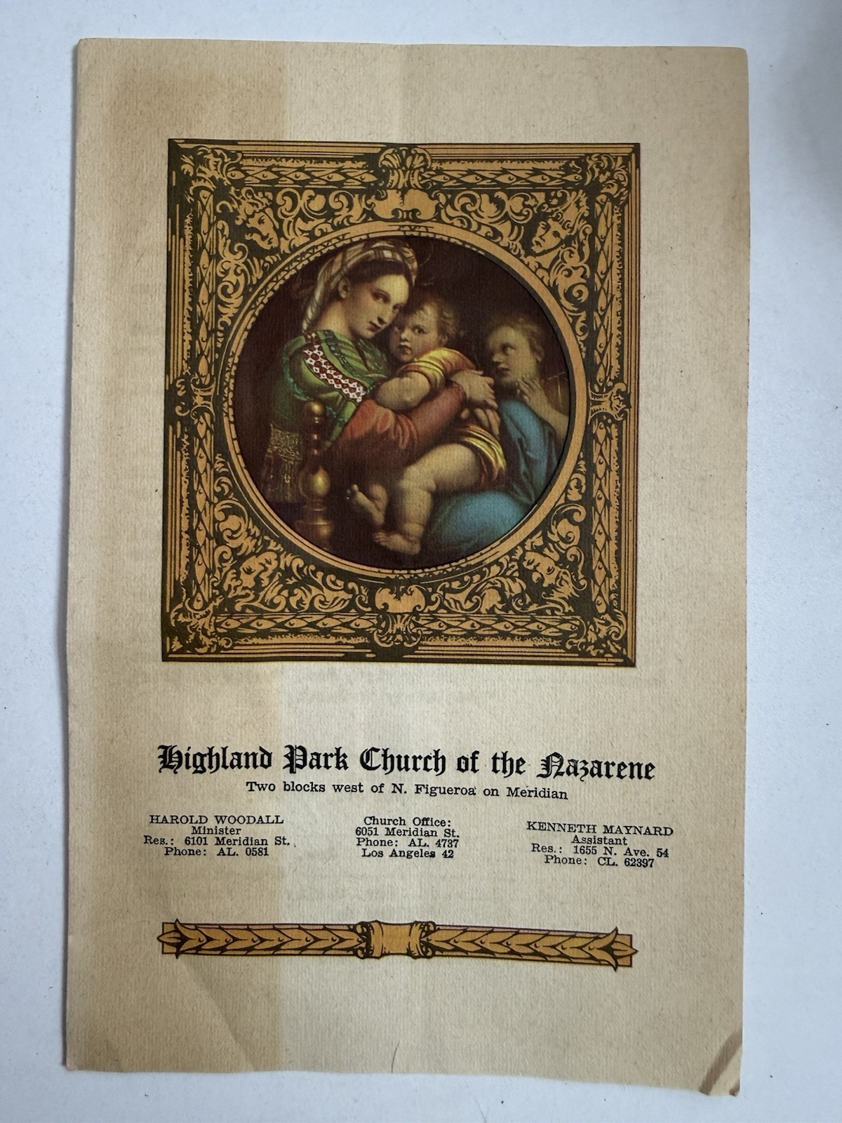 1946 Highland Park Church Nazarene Los Angeles Program Baptism Ephemera