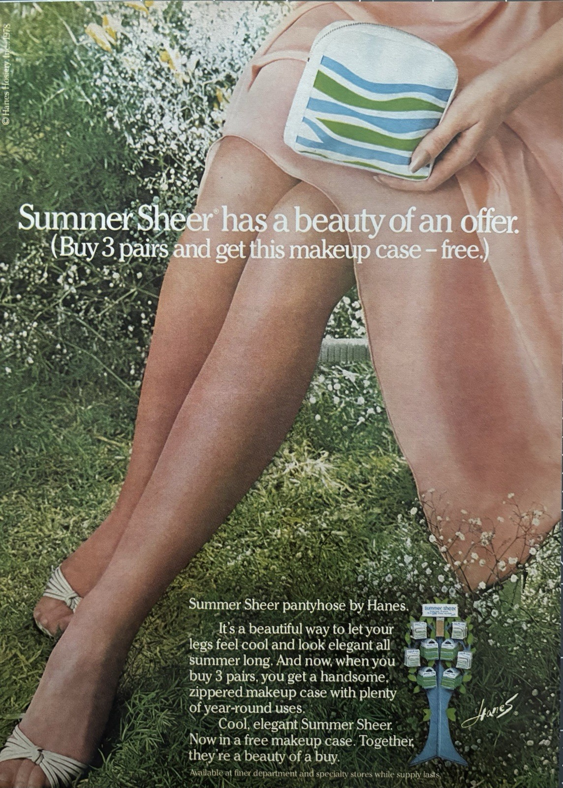 1978 Hanes Summer Sheer Pantyhose Original Vintage Advertisement Print Ad