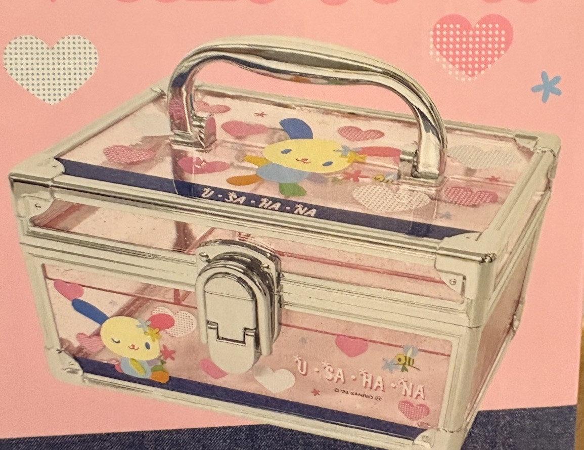 Sanrio  Usahana Vanity Case Pink Glitter Storage Box With Tray H3.5xL6.5xD4.1 In