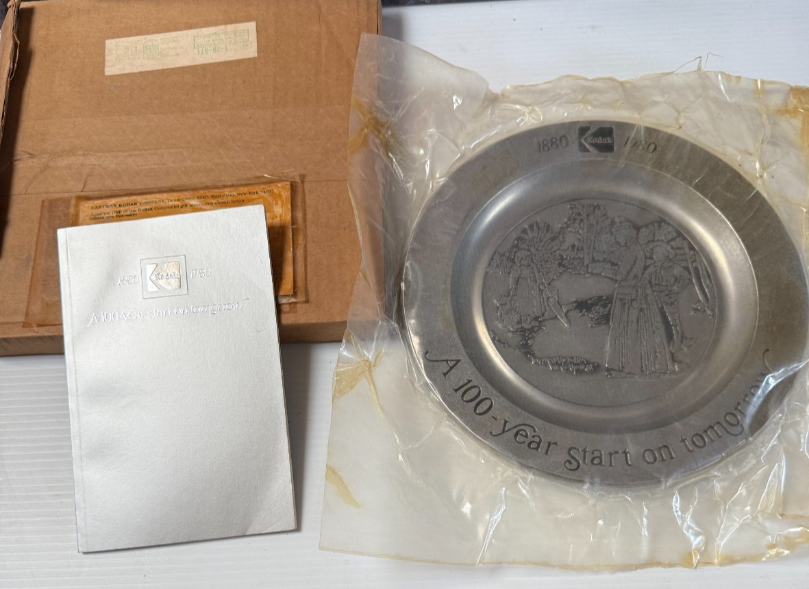 Kodak Vintage 1880-1980 Plate 100-Year Pewter Display Plate w/Book New Sealed