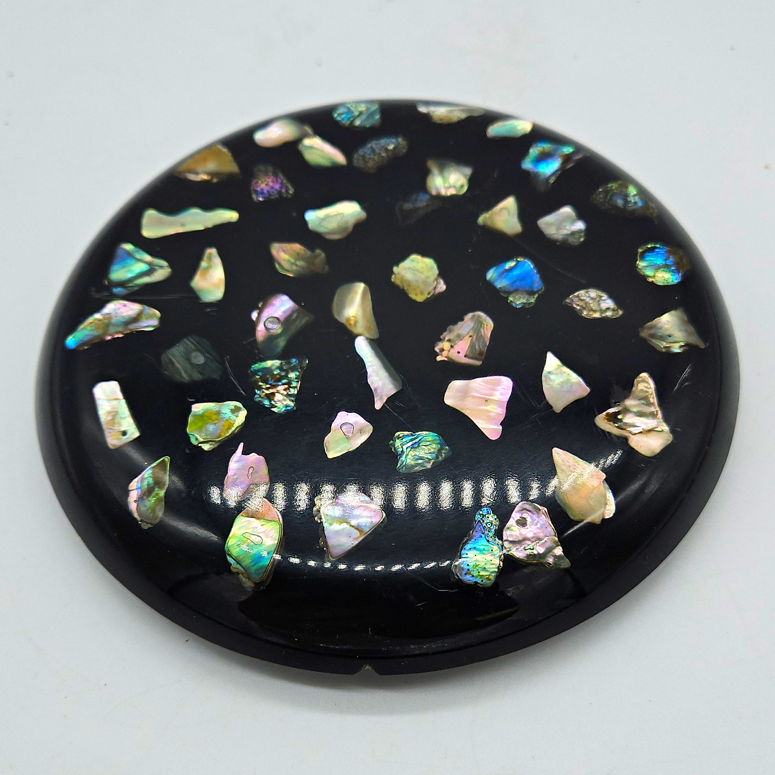 DesignCraft Handmade Round Trivet Black Resin w/ Iridescent Shell Inlay