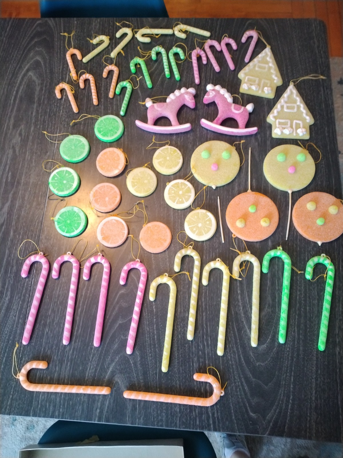 Lot of 48 Vintage Plastic Sugar Coated Candy Cane Fruit Horses Houses Ornaments Lot of 48 Vintage Plastic Sugar Coated Candy Cane Fruit Horses Houses Ornaments