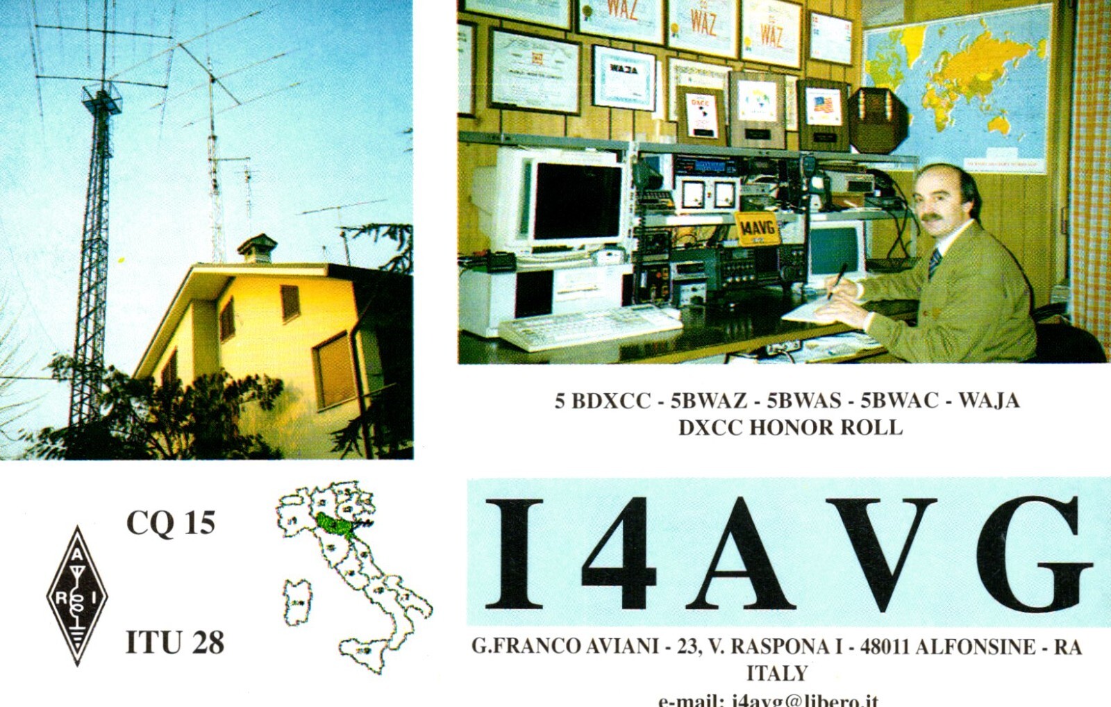 Alfonsine Italy I4AVG IU2P QSL Radio Postcard Alfonsine Italy I4AVG IU2P QSL Radio Postcard