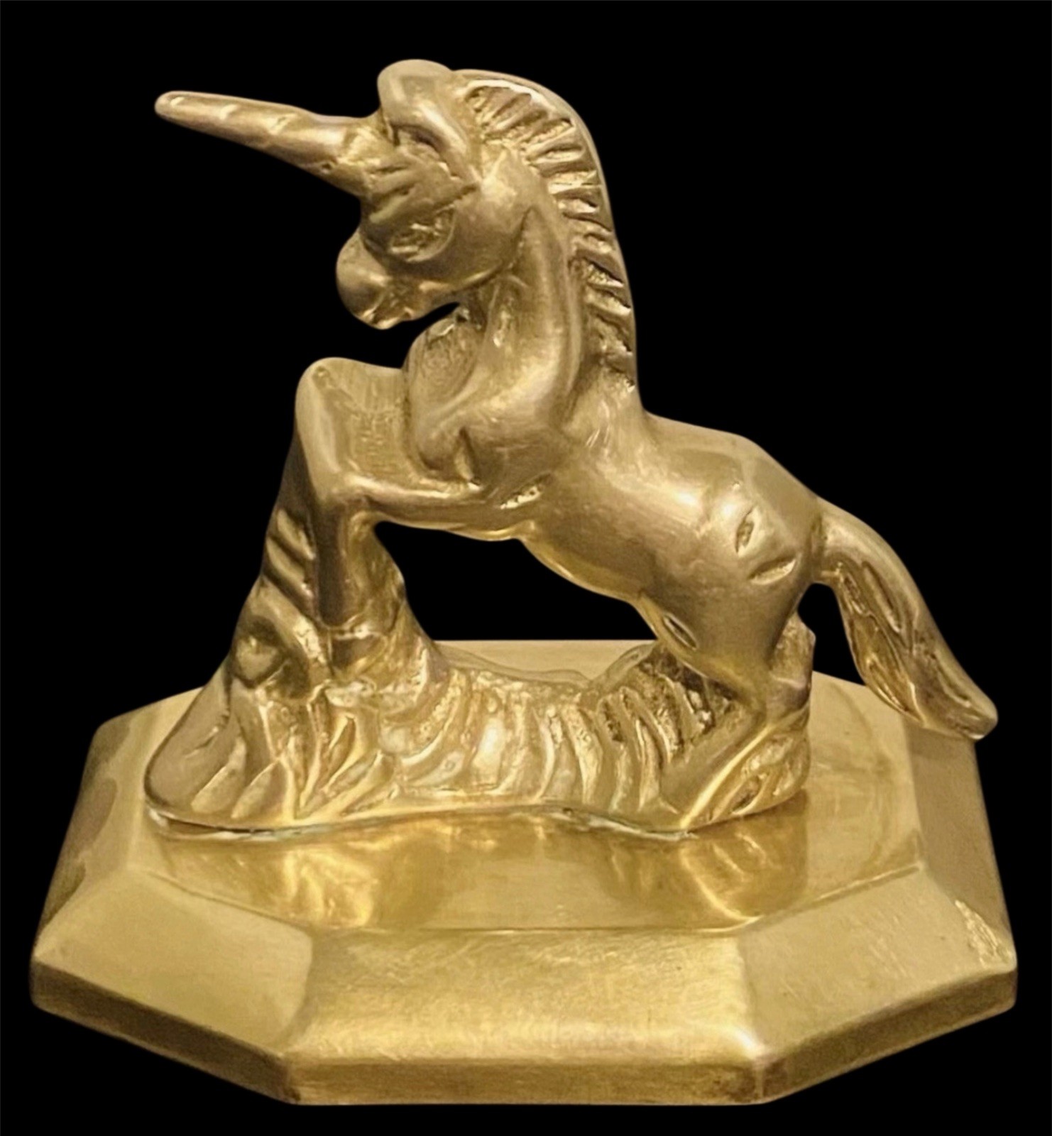 Vintage Solid Brass Unicorn Figurine Paperweight Hollywood Regency Base 3 In