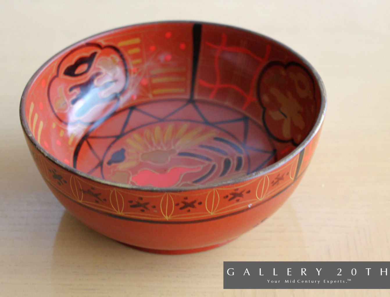 WOW MID CENTURY LACQUERED JAPANESE ONMYODO CEREMONIAL WOOD BOWL 50'S VTG DISH