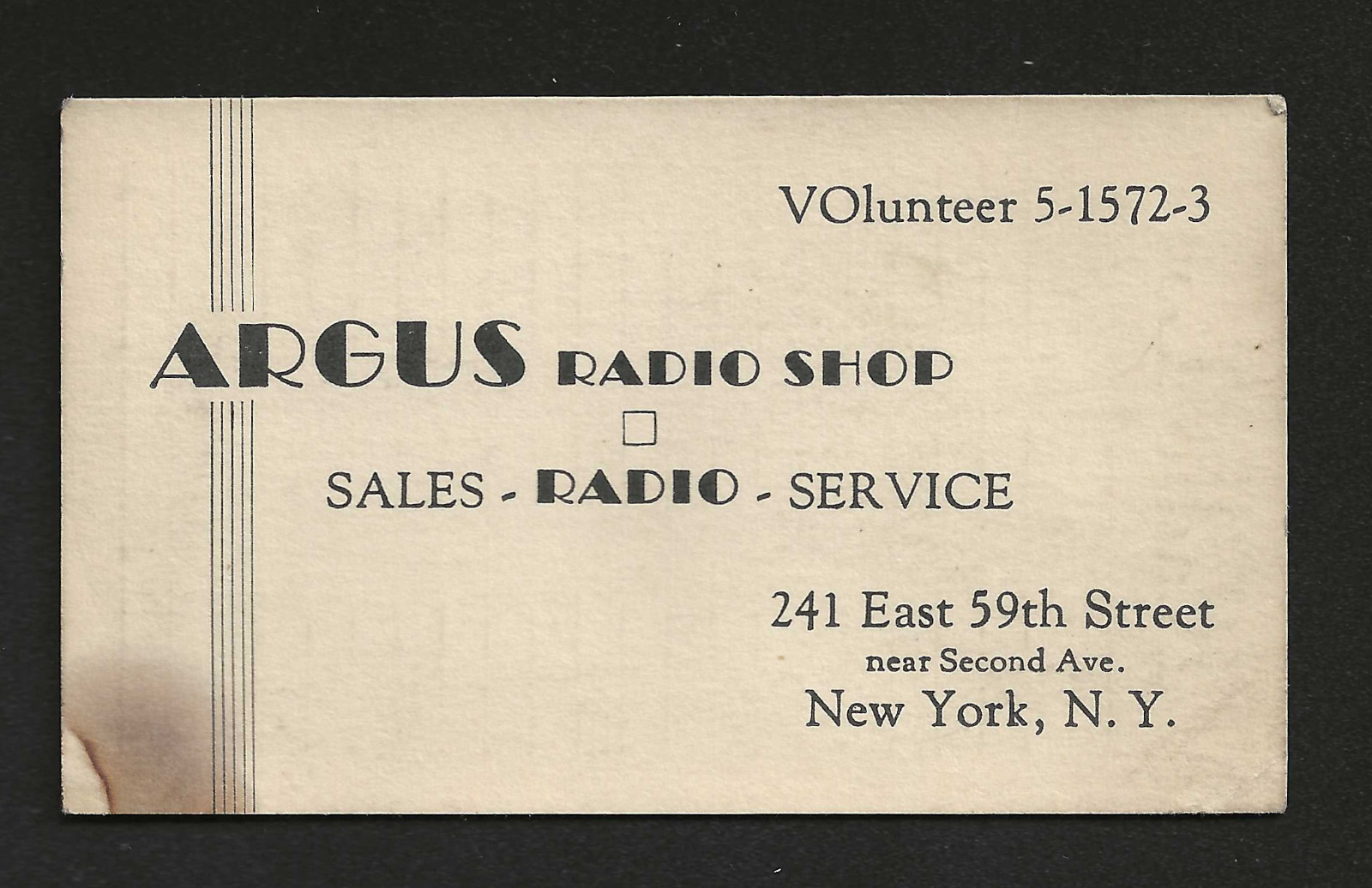 Vtg 1930s Argus Radio Shop NYC Business Card Radio Log Station Frequencies Vtg 1930s Argus Radio Shop NYC Business Card Radio Log Station Frequencies