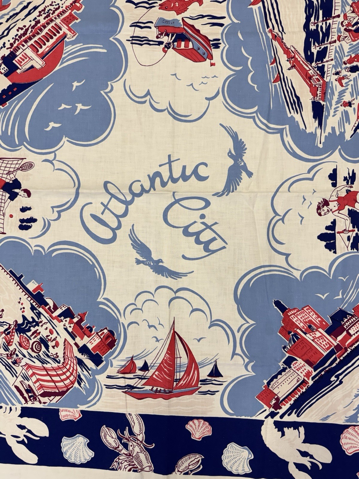 Vintage Atlantic City Tablecloth Souvenir Map 60s
