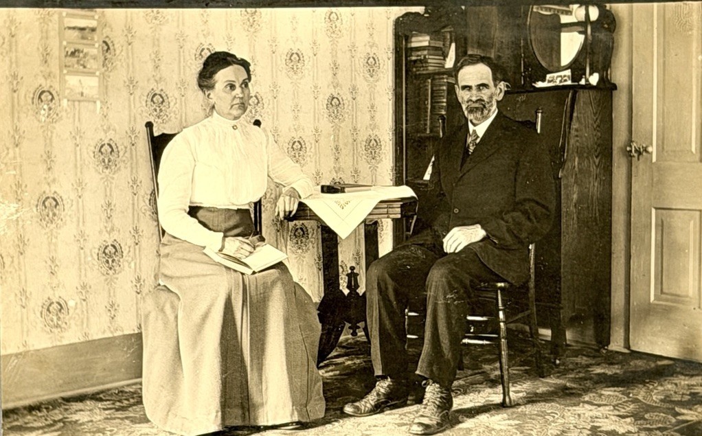 Antique RPPC Photo Postcard Senior Couple Parlor Interior Home Portrait Unposted