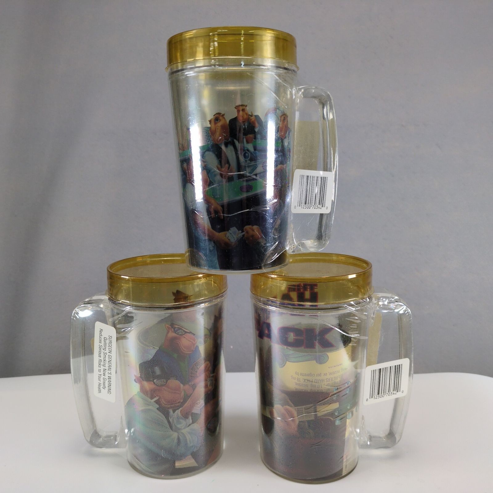 Vintage 1991 Set of 3 Joe Camel Thermo-Serv Plastic Mugs *Sealed* USA 6.5